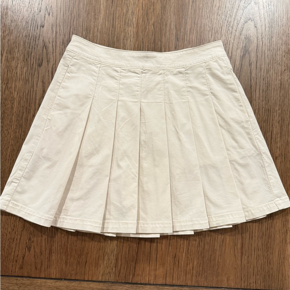 American Eagle Ivory Cotton Pleated Mini Skirt Size 4 Women’s High Waist Preppy